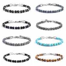 Gemstone 6mm Beads Stainless Steel Tennis Bracelets for Men Women Adjustable Buckle 6.5-7.8inch Relief Reiki Yoga Diffuser