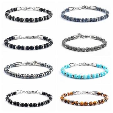 Gemstone 6 mm perles Bracelets de tennis en acier inoxydable pour hommes Femmes Buccuaire réglable 6.5-7,8 pouces Remeau Reiki Yoga Diffuseur