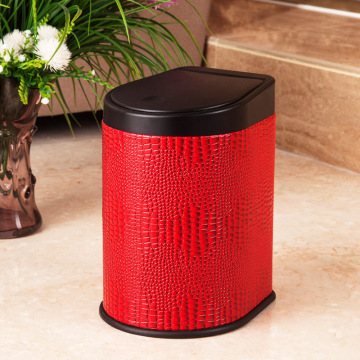 Fashionable Red Leather Press Garbage Bin (H-3LL)