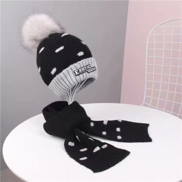 Warm winter knitted hat with fleece for children