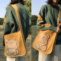 Sac à bandoulière en toile broderie motif ours mignon