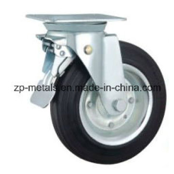 6 Inch Galvanized Bin Rubber Caster Wheel with Brake