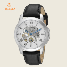 Timesea Men′s Grant Automatic Skeleton Dial Black Leather Watch 72246