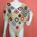 Hand hook colorful crochet lace flower dress accessories beach sun protection tassel shawl cape scarf vest
