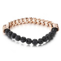 Lavagestein Rose Gold Totenkopf Armband