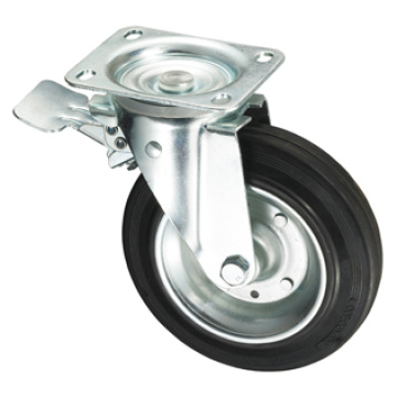 Trash Bin Casters Series - Iron Core Rubber Wheel with Brake