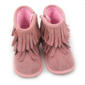 Botas de inverno para bebê de couro camurça rosa para meninas