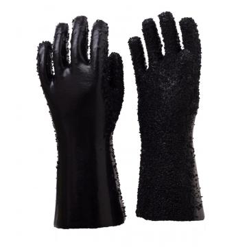 Gants enduits de PVC noir avec des puces en PVC