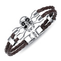 Cheap mens skull braided leather bracelet