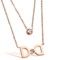 new drill rose gold bow stainless steel necklace