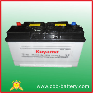 Bateria de carro carregada a seco 105ah12V Made in China, Auto Battery with Best Price