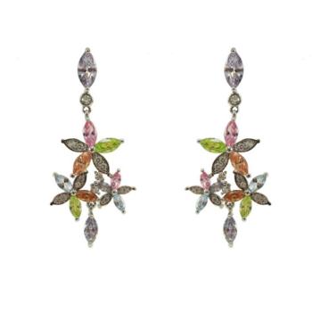 925 Sterling Silver Multicolor CZ Drop Earrings