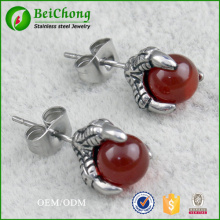 Eagle Claw Red Agate Titanium Steel Stud Earrings