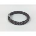 Mens Weave Leather Wire Rope Magnetic Clasp Bracelet