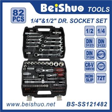 82 PCS 1/4′′ 1/2′′ Dr. Cr-V Hand Tools Socket Set