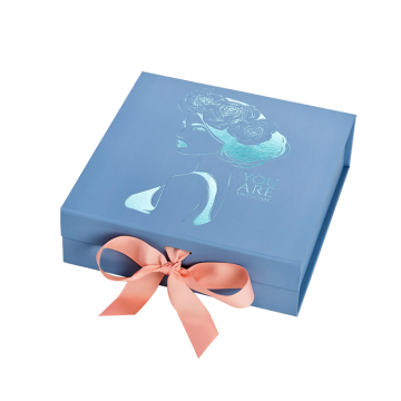 Folding Gift Box with Magnetic Closure and Ribbon