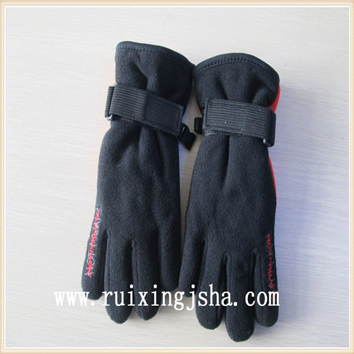 boys black fleece gloves with Buckle