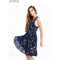 Verano Mujeres Cruz Halter Imprimir Vestido sin mangas de medio vestido largo cintura poner en una gran Bubble Falda Vestidos