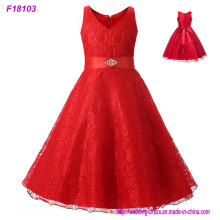 2017 Vintage Flower Girl Robes pour les mariages Red Custom Made Princess Sequined Appliqued Lace Bow Enfants First Communion Gowns