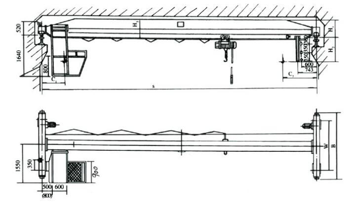 sing girder electric hoist crane drawing