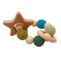 Wooden Teether Hedgehog Crochet Beads Wood Crafts Ring Engraved Bead Baby Teether Wooden Toys For Baby Rattle