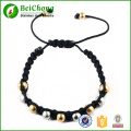 Aço inoxidável redondo de aço e ouro miçangas pulseiras pulseira ajustável de trança