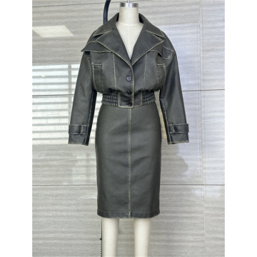 Washed PU MOTOR Jacket And Dress For Women