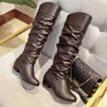 Ladies Patent Leather Casual Block Heel Slouch Boots