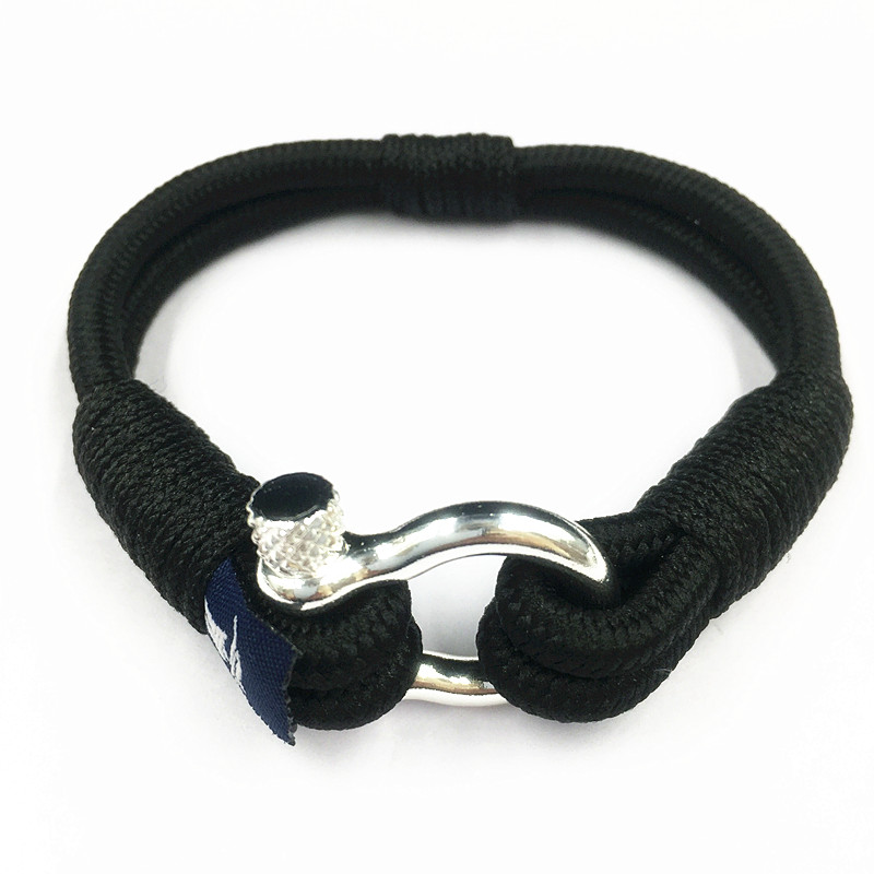 Stainless Steel Shackle Cotton Nylon Cord Bracelet