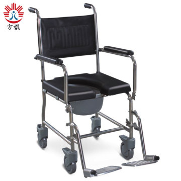 Movable Steel Foldable Commode Chair With Four Wheels