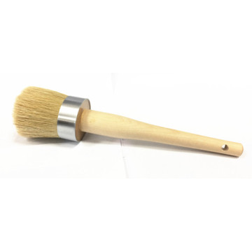 Brosse ronde à poils blancs naturels avec poignée de bouleau ordinaire