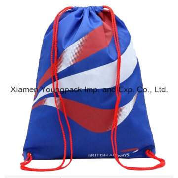 Blue Custom Printed Promotional Waterproof Travel Nylon String Backpack