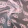 Pink Flowers Flocking Printed Tulle for Home Textile