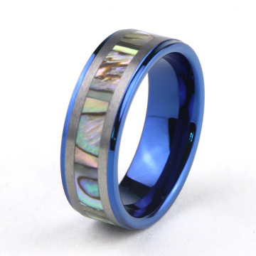 Anillo de bodas de tungsteno azul con incrustaciones de concha de abulón