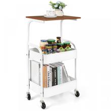 3 Tiers Utility Rolling Cart with Wooden Board