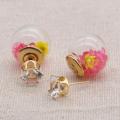 Gold Plated White Diamond Crystal Multicolor Drift sand Beads Glass Ball double-sided piercing Stud Post Earrings