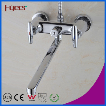 Fyeer Double Handle Long Spout Brass Bath Faucet with Diverter