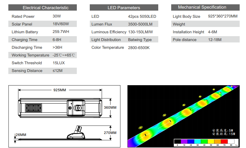 30w solar led street light