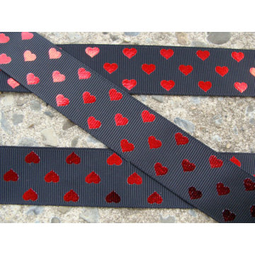 Diseño de moda, cinta de raso negra con corazón impresa cinta brillante/de la boda de la cinta