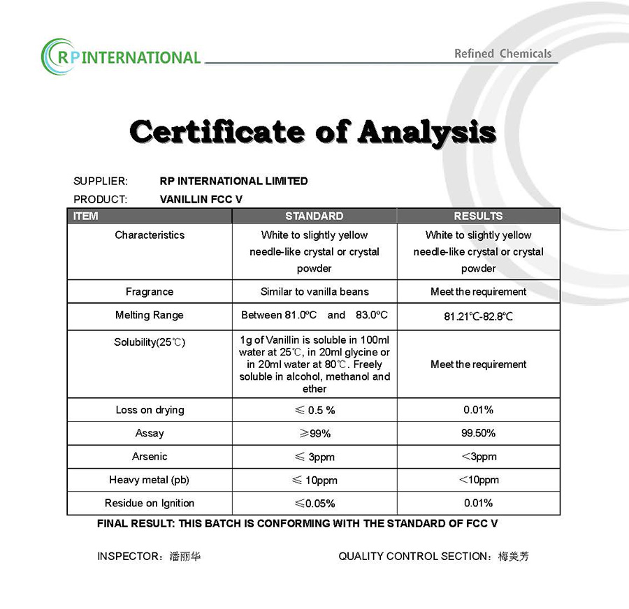 Specification-Vanillin