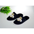 Black Cotton Velour Slipper Отель Бархатная Тапочка