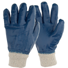 Guantes de jersey de nitrilo liso azul Muñeca de punto