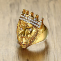 Venta al por mayor de Iced Out Jewelry Crystal Gold Lion Ring