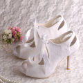 Ribbon Tie Lace Bridal Shoes Ivory