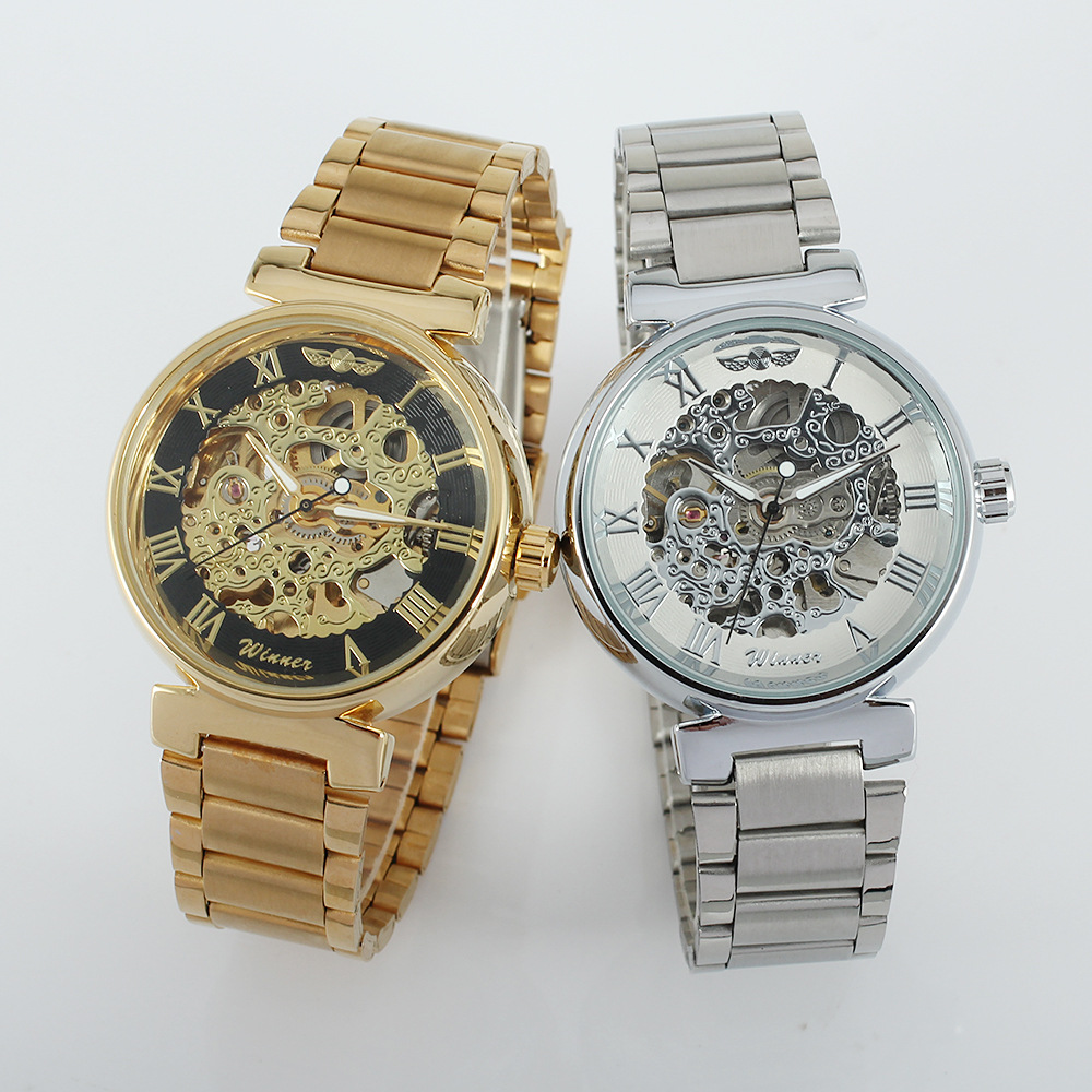 elegant alloy wrist watch with skeleton design mechanical watch