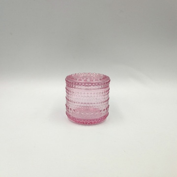 Pink color mini pearl pattern glass jar for candle