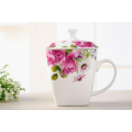 Coupe de thé en porcelaine avec impression de fleurs pour cadeaux