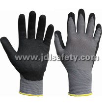 Gray Nylon Knitted Working Glove with Sand Nitrile Coated (N1558)