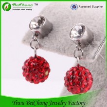 Boucle d'oreille boule cristal Disco rouge brillant