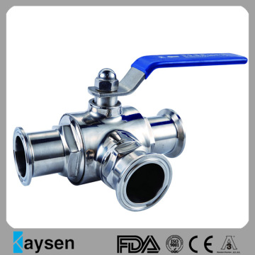 Sanitary Three Way Clamped Ball Valve 3A